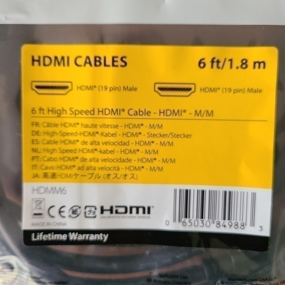 StarTech HDMI Cable HDMM6 HDMI to HDMI / Male to Male / 6 Feet/1.8 Meter New - Picture 2 of 5